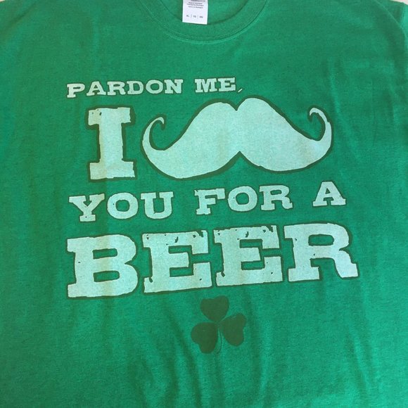 St. Paddys Holiday Tee Shirt Adult XL Green Mustache You For A Beer Graphic - Picture 2 of 7